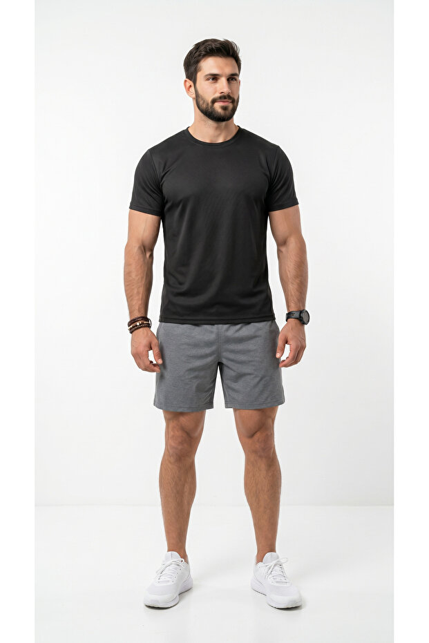 Men's Black Sports T-Shirt Breathable Sweat-Wicking Quick-Drying Flexible Air-Permeable Fabric