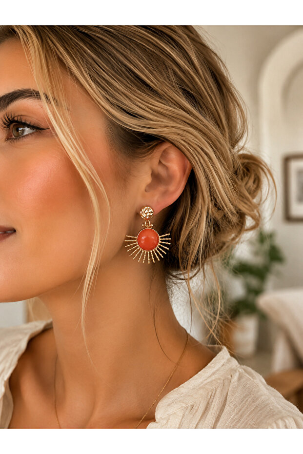 Premium Orange Stone Fan Earrings