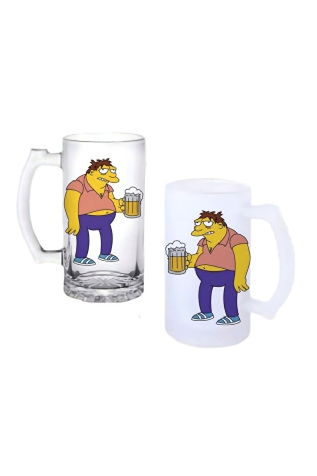 Simpsons Beer Glass with Handle, Frosted or Transparent Options 0205