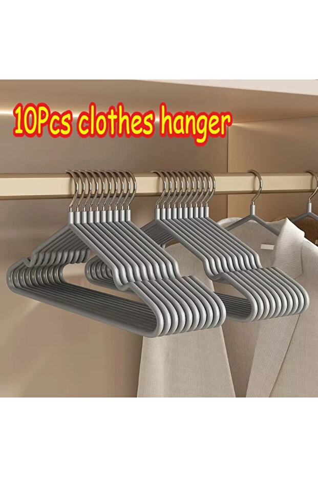 10pcs Grey 10pcs Metal Clothes Hangers Traceless No-Slip Durable Strong Space Saver for Bedroom Orga