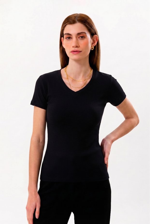 Organic Cotton Black Women's Short Sleeve V-Neck T-Shirt