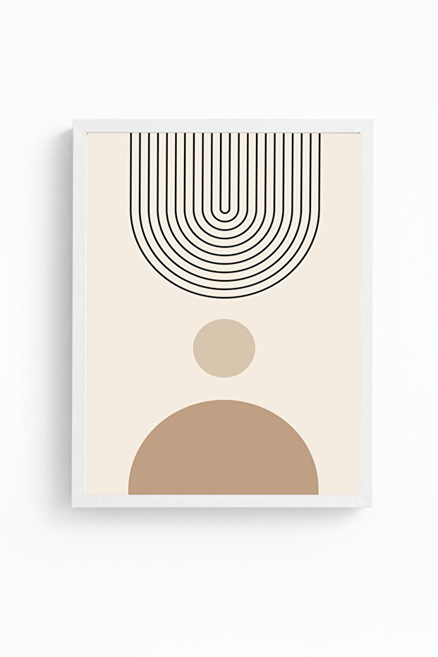 White Wooden Framed Minimal Geometric Patterned Painting - Beige | Huhu1136