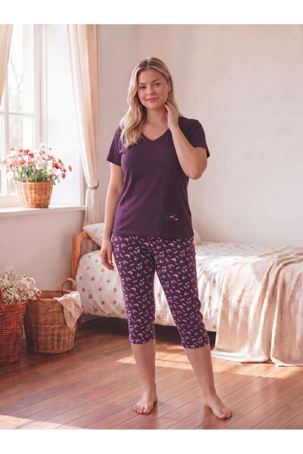 [Ryam Mooda] Women's Dark Purplecotton 95% Lycra 5% Capri Pajama Set