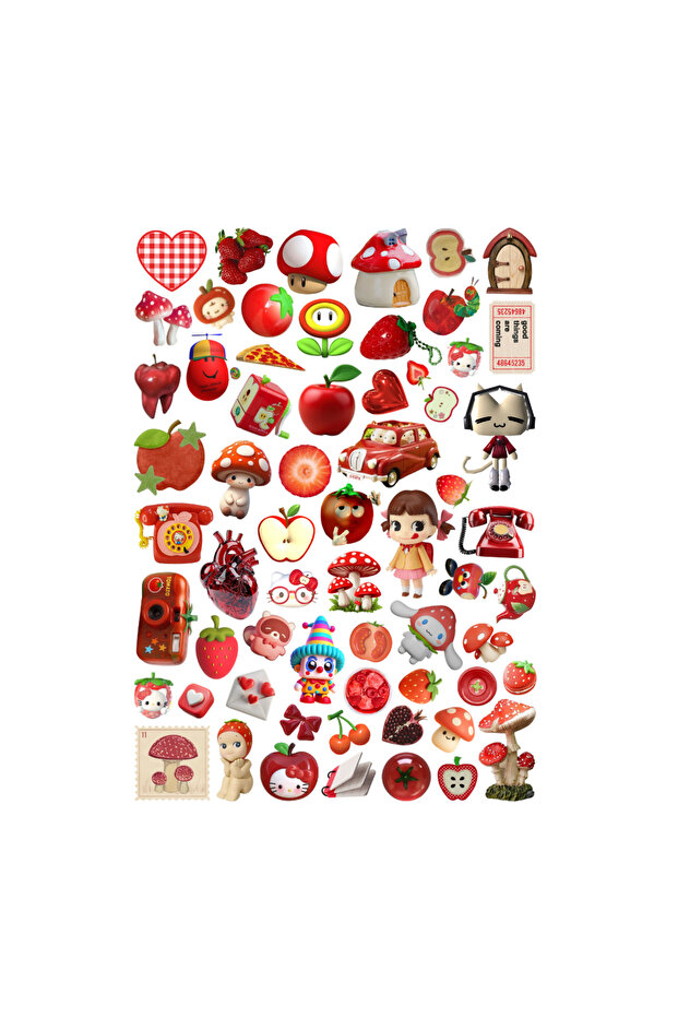63 Pieces Juminocore Red Strawberry Themed Sticker Set - Sticker Set Scrapbook Bullet Journal