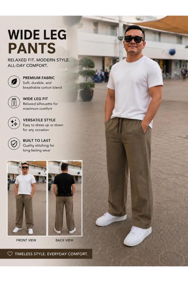 Unisex Linen Cotton Blend Wide Leg Pants
