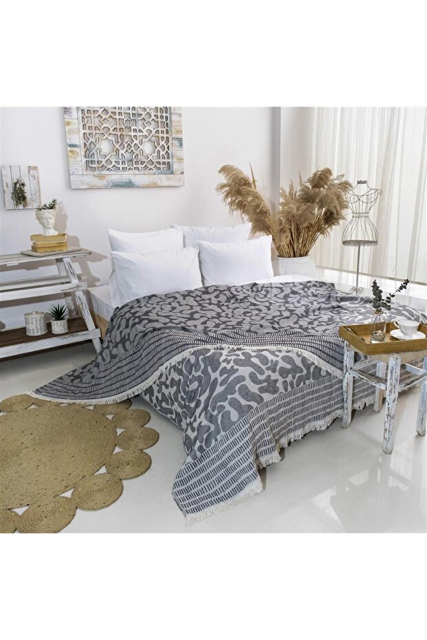 Jacquard Double Layer Woven Cotton Washed Pique 220X240 cm Gray