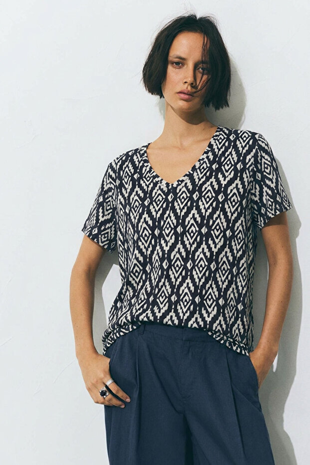 Μπλουζάκι V-Neck Basic Με μείγμα βισκόζης - 4