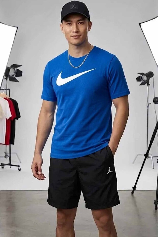 Blue Men's T-Shirt - Cotton Relaxed Fit Athletic Tee