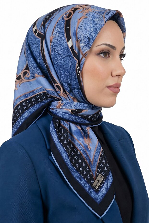 Women's Blue Abstract Patterned Organic Soft Cotton Scarf