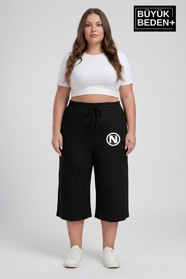 Big Size N Printed Women's Shorts Capri Comfortable Fit Pocketed Lace up 3Xl-6Xl Spr26Bsrk591-19
