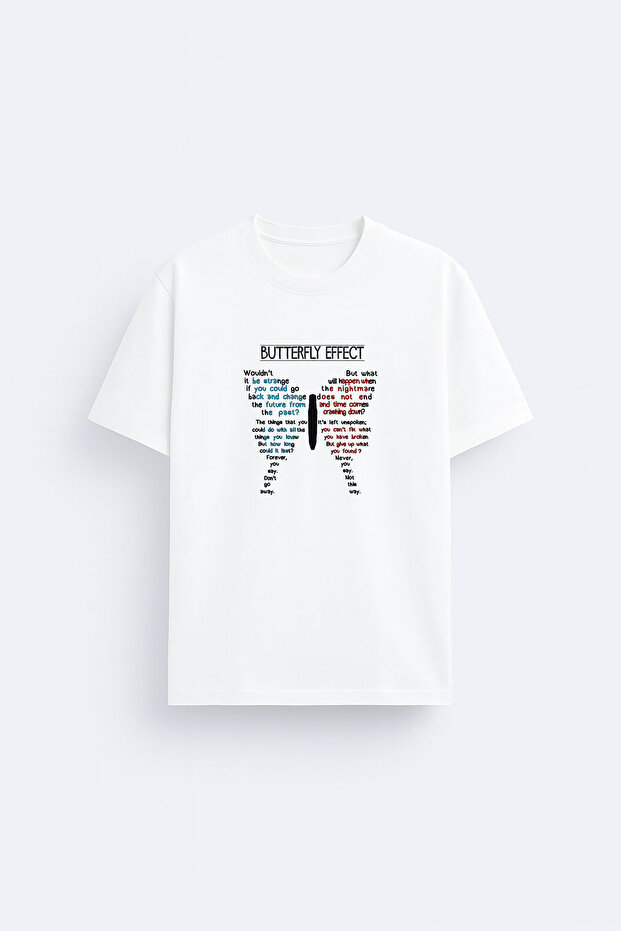 Butterfly Effect Printed Crew Neck White T-Shirt T-Shirt