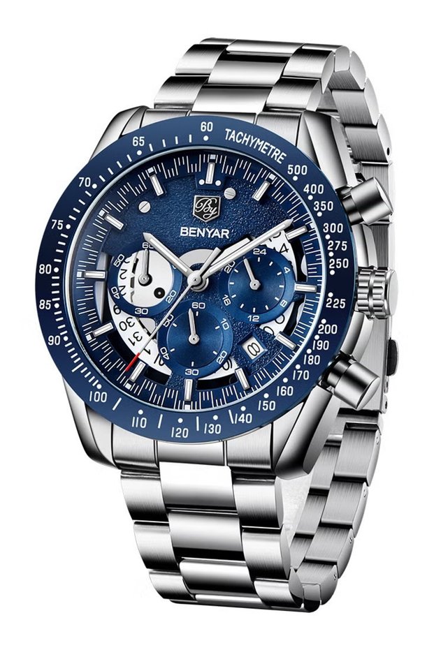 Watches for Men Watch Quartz Luxury Stainless Steel Water Resistant Chronograph Watch 5120 Silver