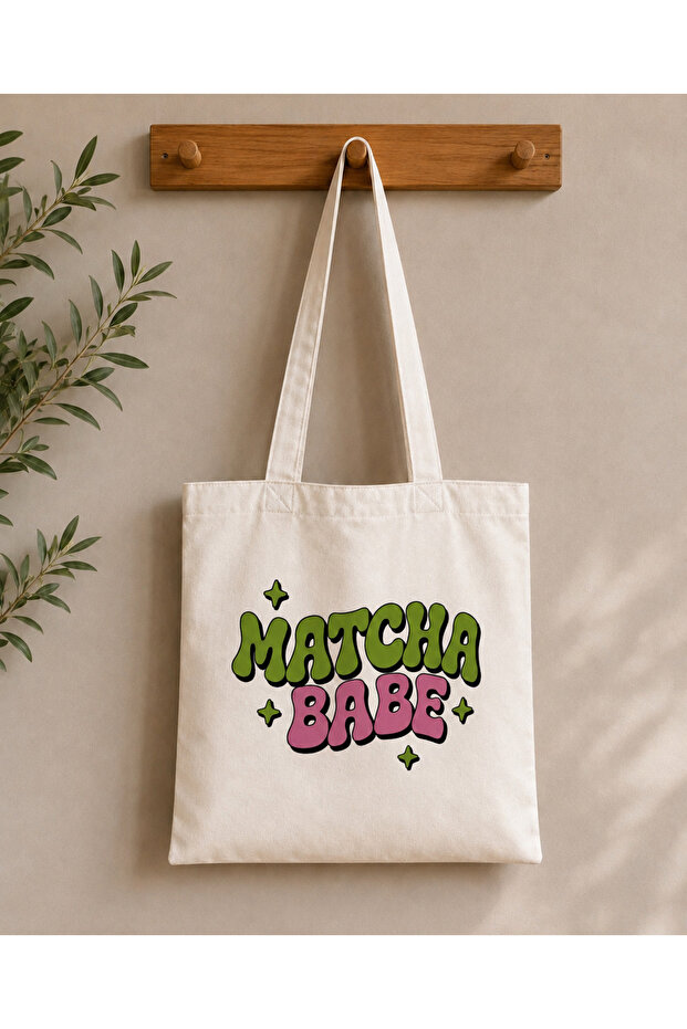Matcha Babe Printed Cloth Bag - Raw Cloth Tote Bag
