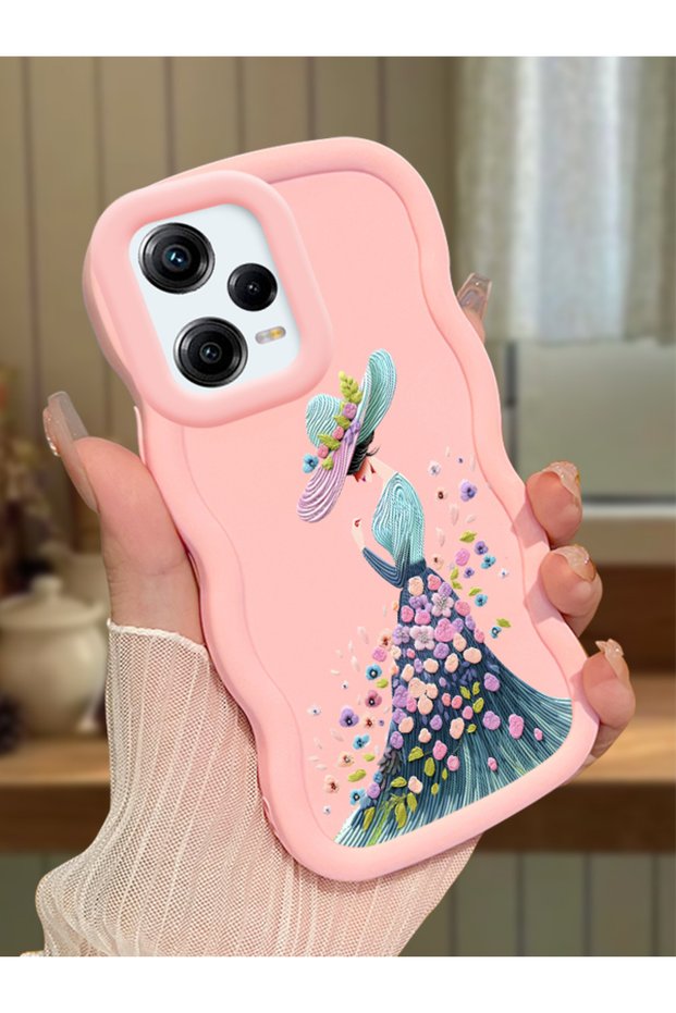 Redmi Note 12 Pro 5g Compatible Case Camera Protector Pink Silicone Couple Phone Case Girl Pattern