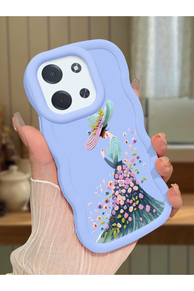 Poco C85 Compatible Case Camera Protector Blue Silicone Couple Phone Case Girl Pattern