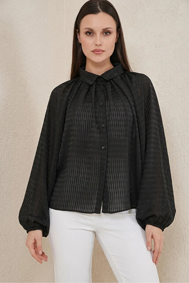 Women's Bat Sleeve Oversize Viscose Black Shirt