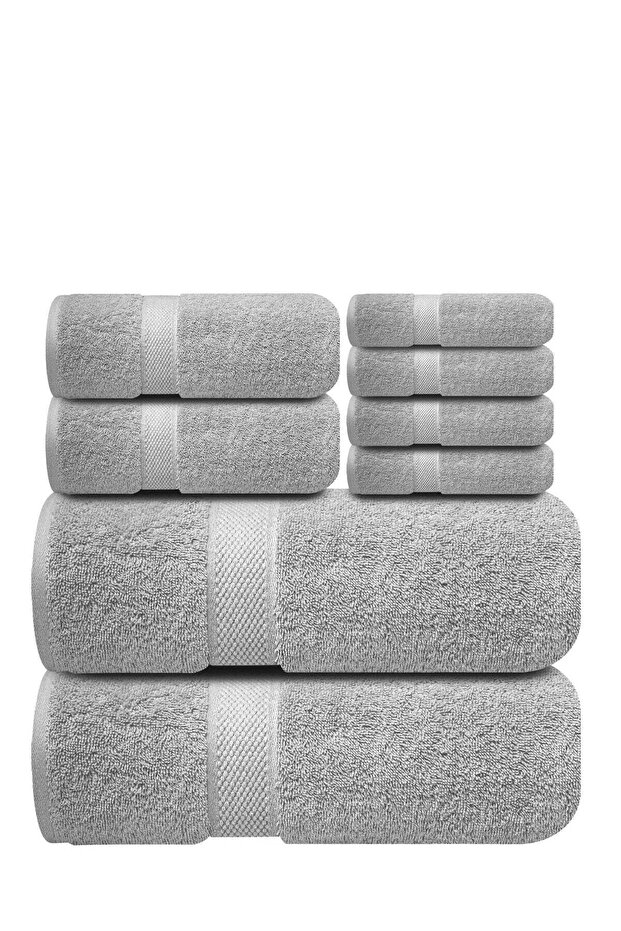 AASHZ Premium Grey Bath Towels Set - [Pack of 8] 100% Cotton Highly Absorbent