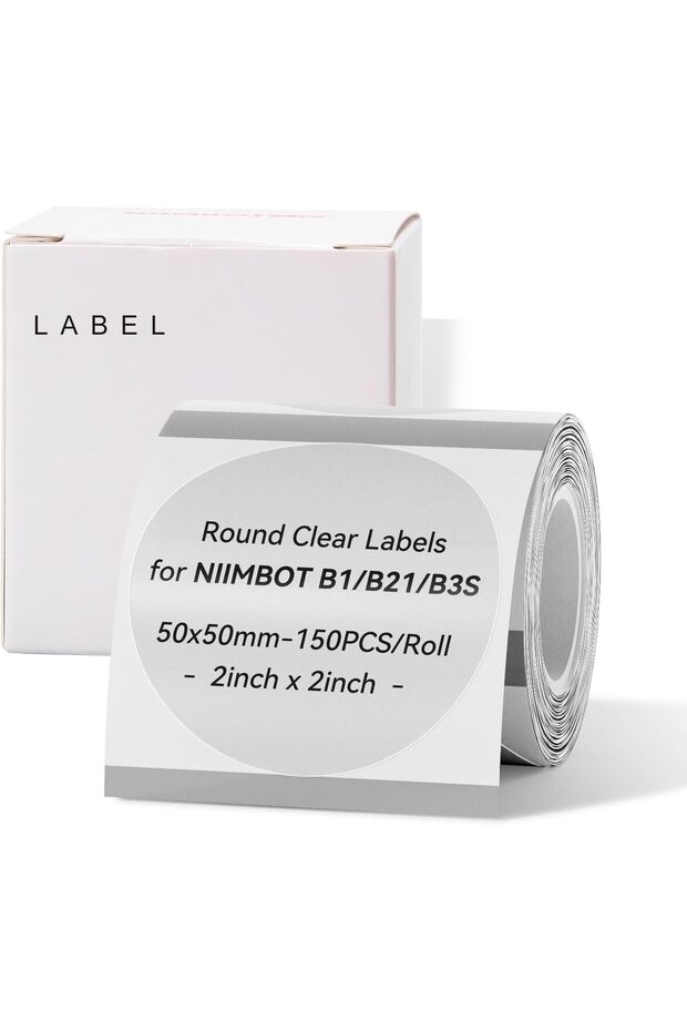 Labels for B21/B3S Label Printer, Thermal, 2'' x 2''(50x50mm), Waterproof, Oil-Proof, 150 Round Clear Labels