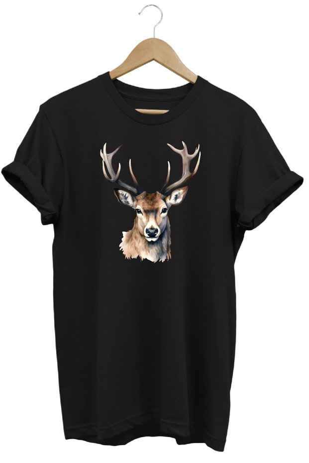 Unisex T-Shirt with Horned Deer Print – Wildlife and Nature Themed Graphic Design