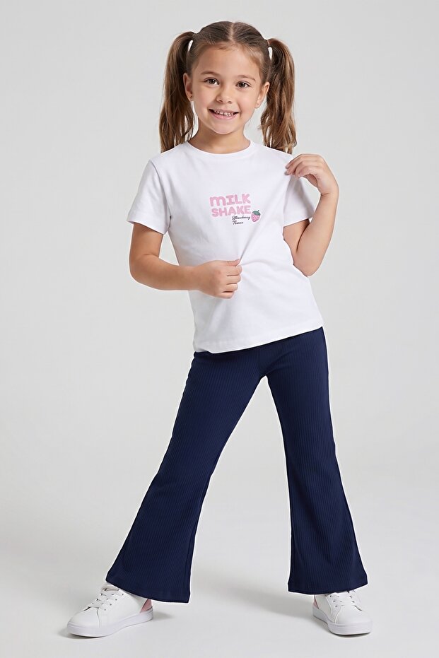 Ribbed Navy Blue Spanish Long-Sleeved Girls' Set