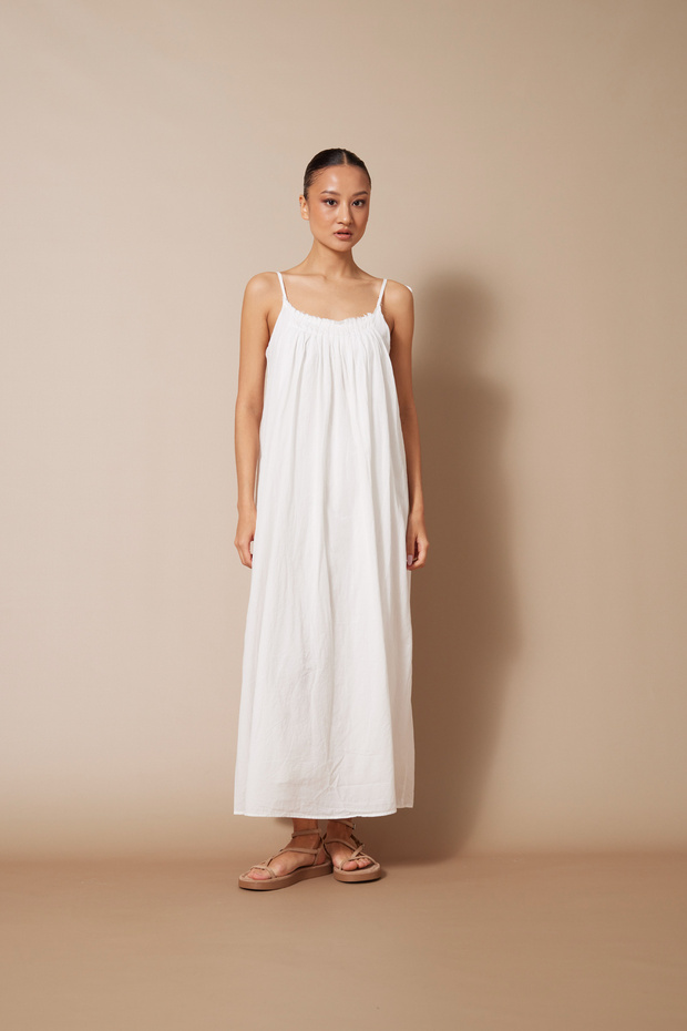 Pleated Maxi Dress Ecru