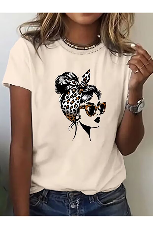 Women's Leopard Bandana Printed Oversize T-Shirt Loose Fit