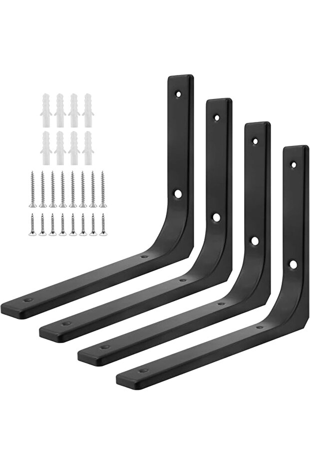 4pcs Black Metal Shelf Support Angle L Brackets, 10 x 8 Inch Wall Mounted Floating Shelf Brackets