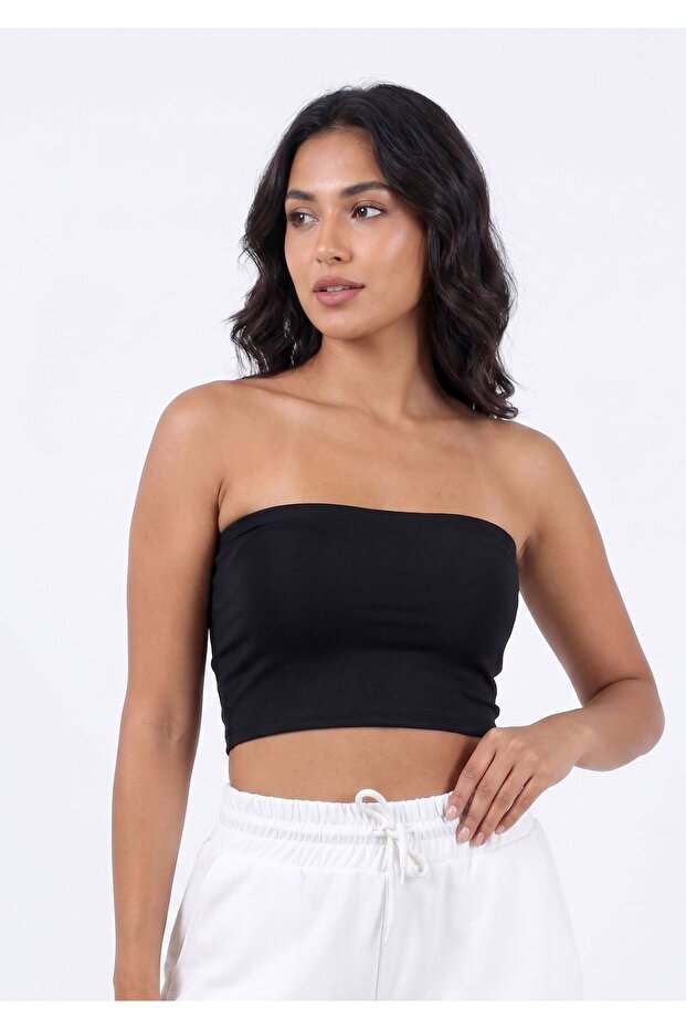 بلوزة نسائية سوداء بدون أكتاف من نوع Diver Strapless Bustier Crop