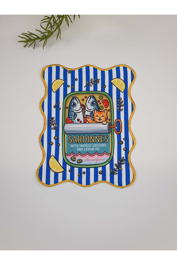 Orange Embroidered Sardines & Lemon Embroidered Edge Cocktail Napkin 1 Piece