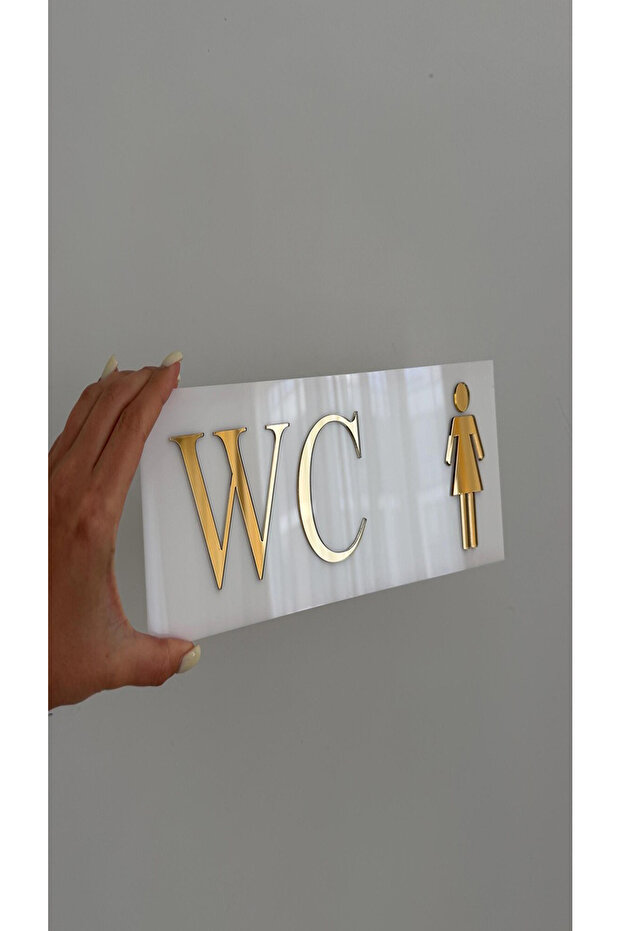 لافتة WC من سلسلة WC Direction Series مصنوعة من البليكسي الأبيض مقاس 22 سم × 8 سم