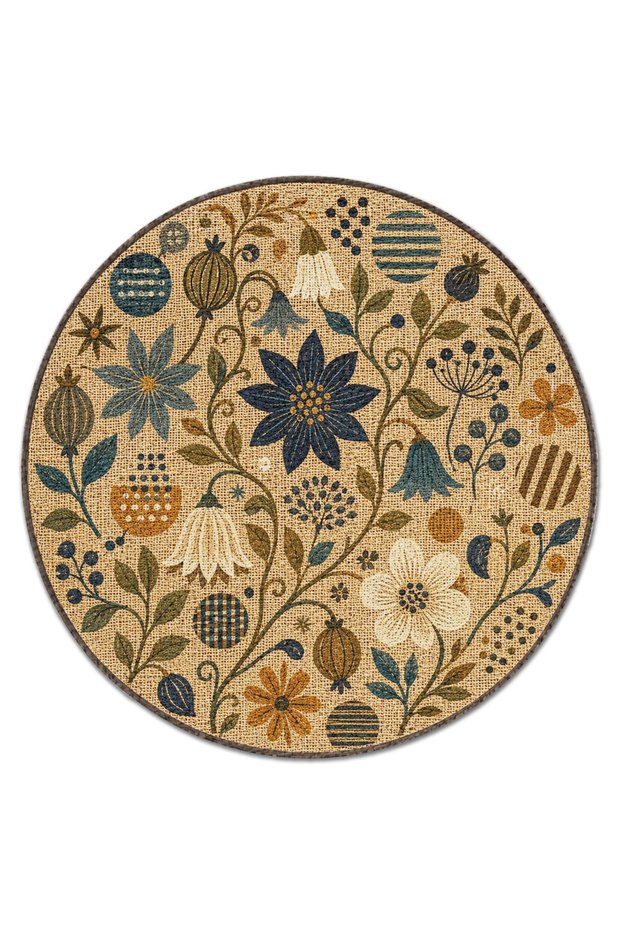 Sdtamor Floral Patterned Round Modern Woven Base Decorative Carpet Sdtamor42