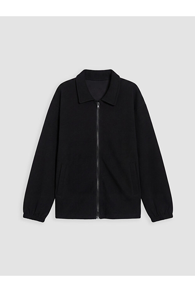 Black shirt collar boys' zippered sweatshirt