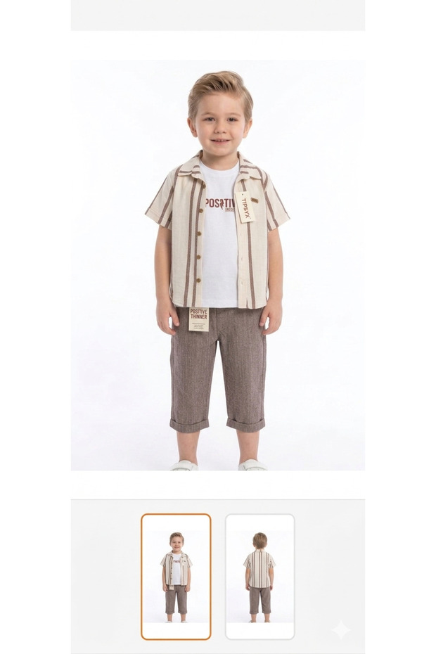 Boys' 3-Piece Summer Set: Striped Shirt, T-Shirt, and Capri Pants