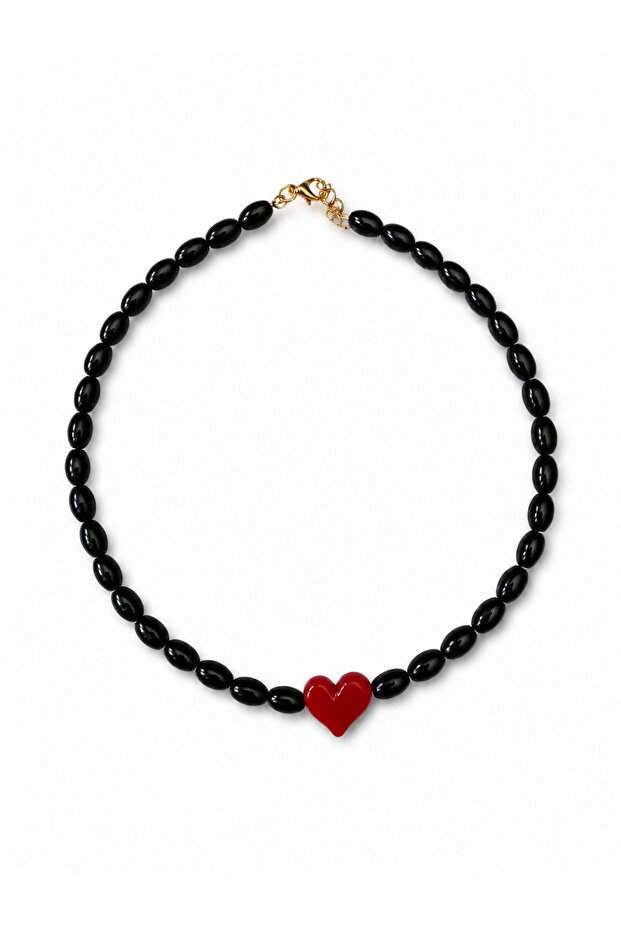Murano Heart Black Bead Necklace