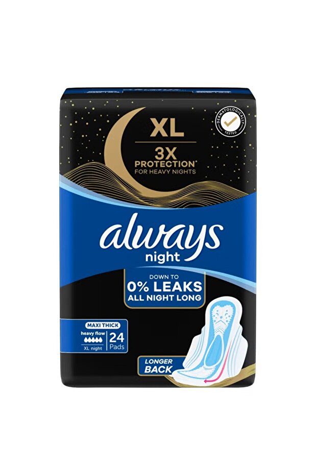 XL Night Pads, 3x Protection for Heavy Nights, Maxi Thick, 24 Pads
