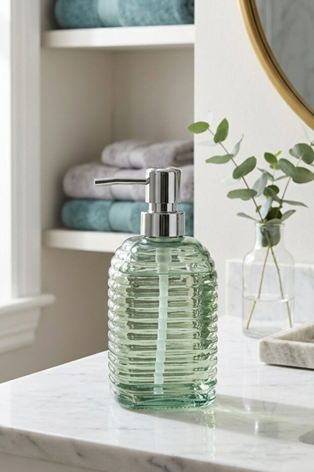 500 ml Luxury Green Glass Liquid Soap Dispenser with Silver Lid