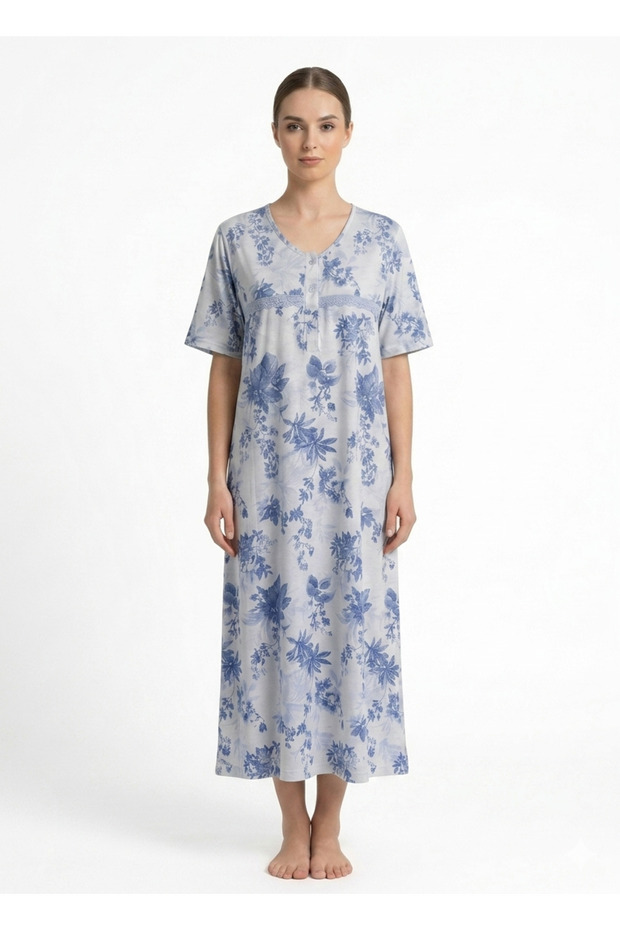Short Cotton Nightgown Printed Flowers
