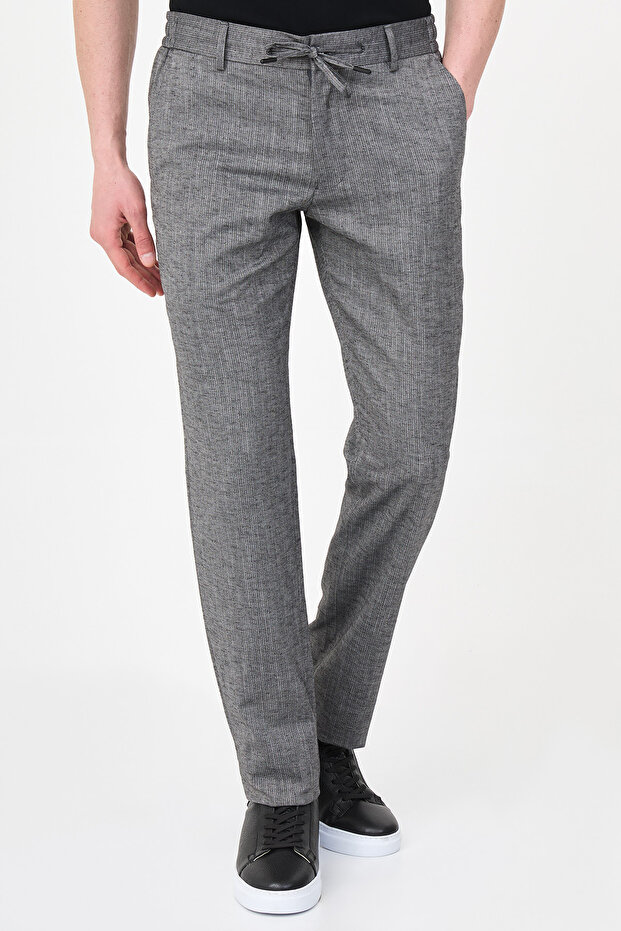 Striped Slim Fit Elastic Waist Drawstring Men's Trousers Black - 38375.26Y