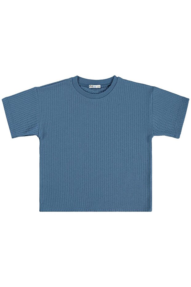 Striped Textured T-Shirt for 10-13 Years Old - Blue
