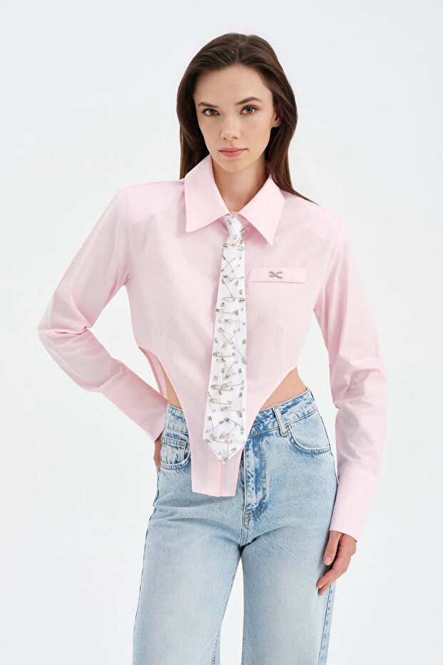 Women's Tie Detailed Open-Side Design Shirt