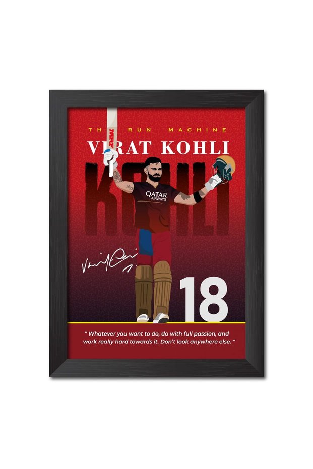 Alayra Virat Kohli Bengaluru T20 Poster Cricket Photo Frame Painting with Black Textured Frames (12