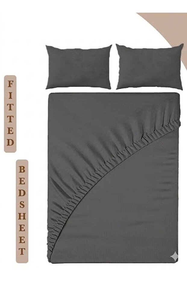 3-Piece Grey Microfiber Fitted Bedsheet Set – Deep Pocket Elastic Bed Sheet with 2 Pillow Covers