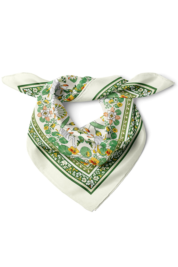 Botanical Bird and Flower Pattern Scarf Bandana 50X50 cm