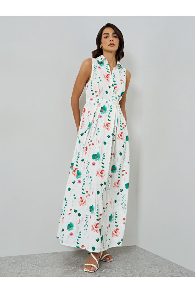 Floral Print Sleeveless A-Line Maxi Dress