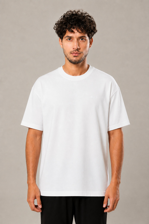 White Logo Men's Modal Oversize Jacket Inside Premium Basic T-Shirt 250