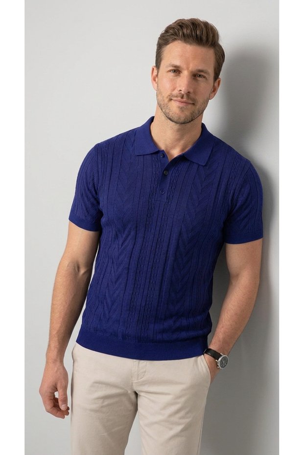 Men's Summer Knitwear T-Shirt Short Sleeve Polo Collar Buttoned T-Shirt - Brown
