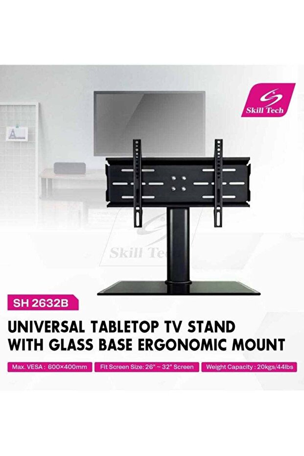Skill Tech Universal Tabletop TV Stand with Tempered Glass Base - 4