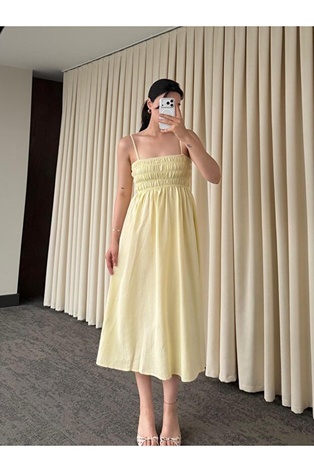 Yellow Dress with Elasticated Top and Straps - Y223100