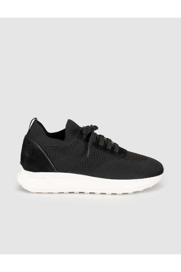 Black Knitwear Genuine Leather Women's Sneaker Shoes