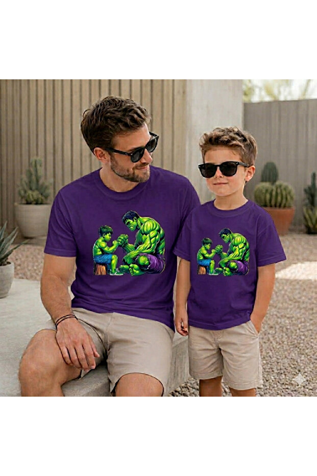 Father Child Oversize T-Shirt Green Man Printed (Sold Individually)